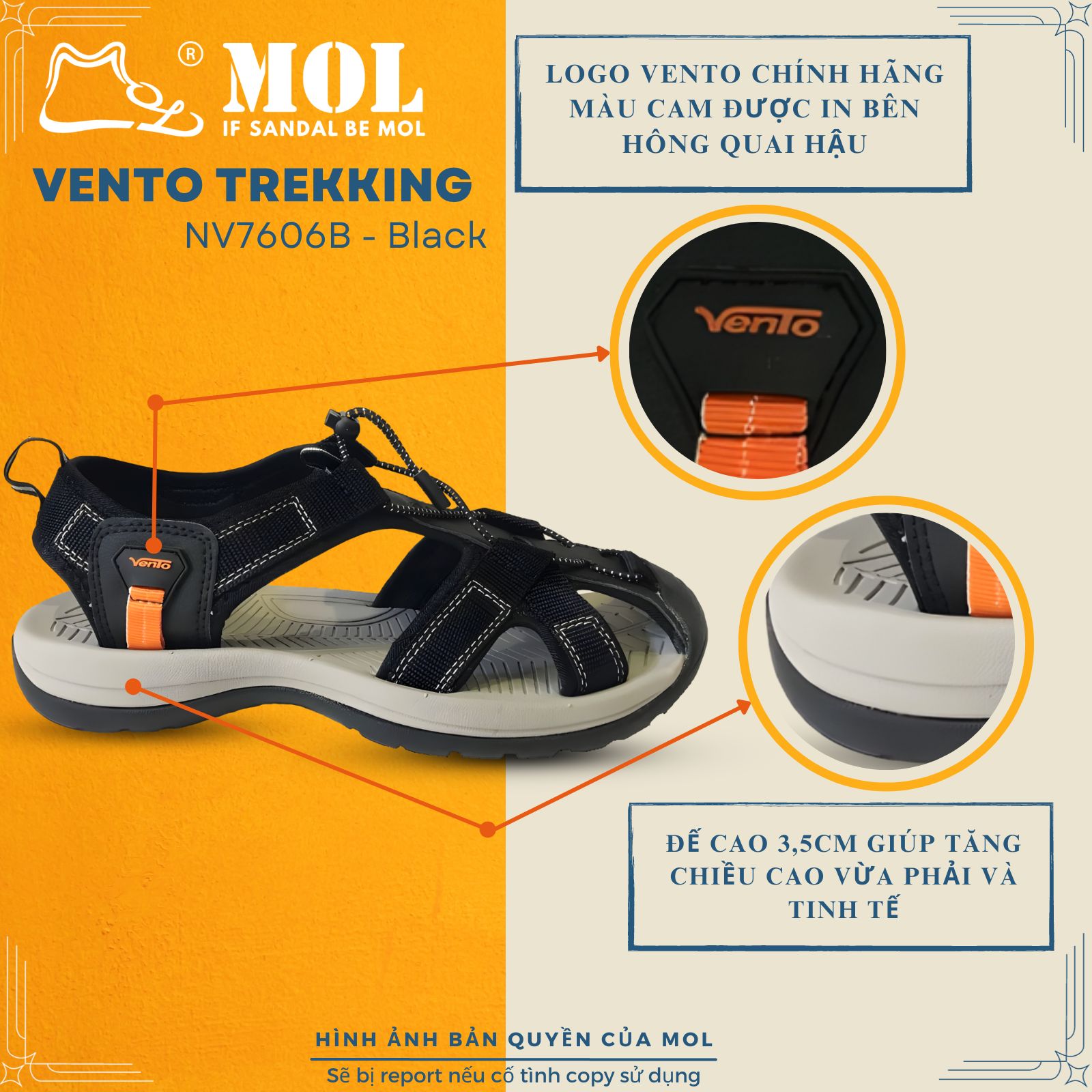 Mô tả Sandal nam Vento bít mũi NV7606G màu xám có big size 44 45 | Vento  NV7606 SD7606 - 10