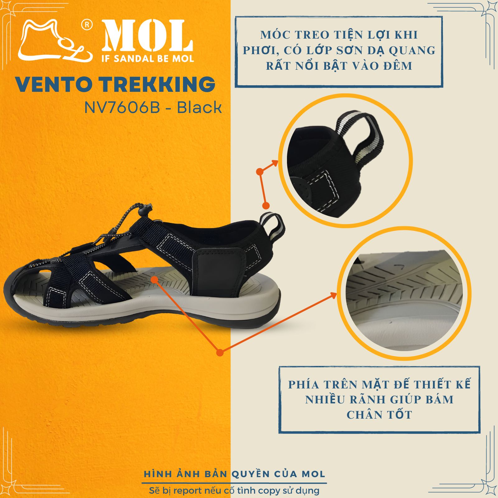 Mô tả Sandal nam Vento bít mũi NV7606G màu xám có big size 44 45 | Vento  NV7606 SD7606 - 11