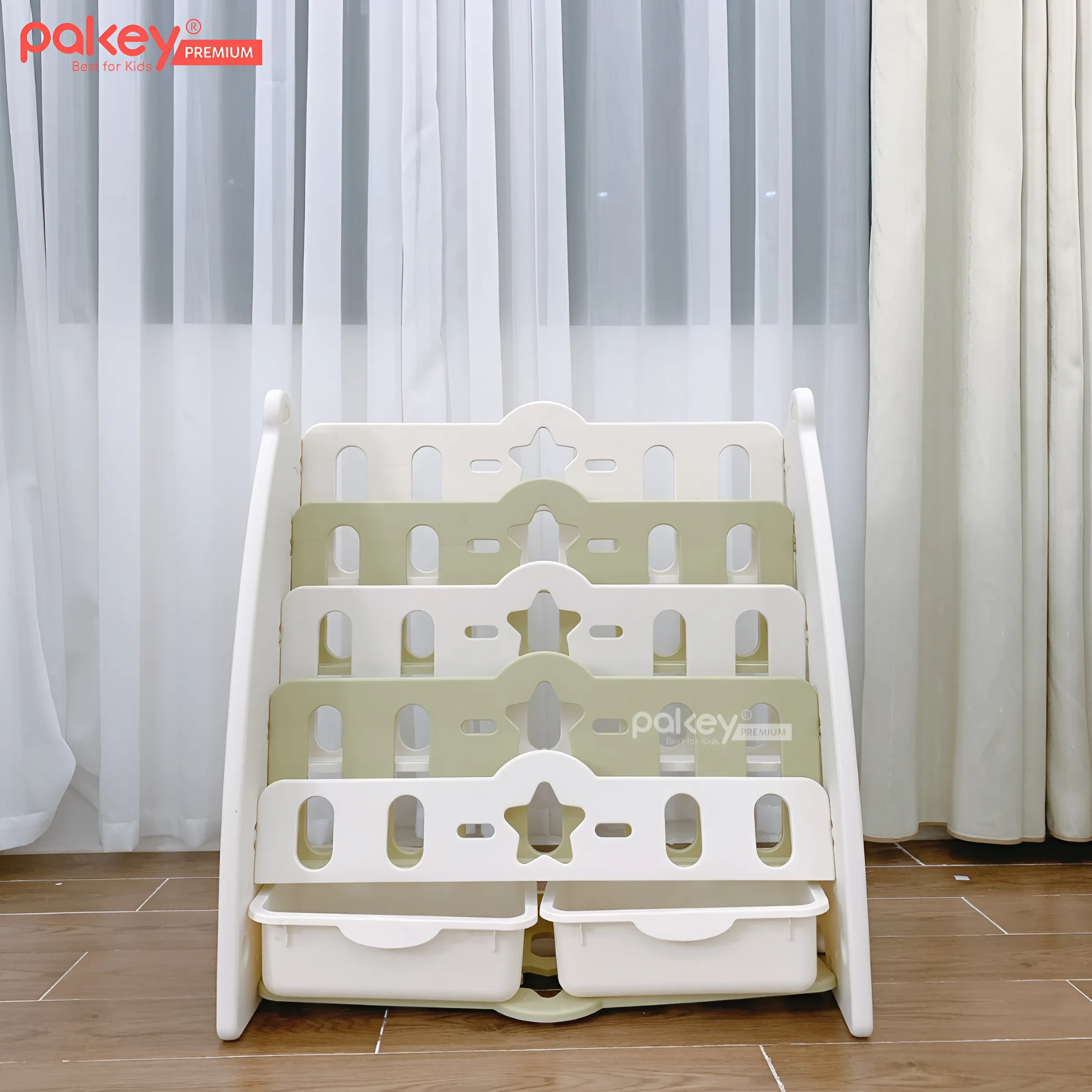 Mô tả Giá Sách 4 Tầng Cho Bé Pakey Hình Gấu Dễ Thương Kèm 2 Hộc Đựng Đồ Chơi Tiện Lợi, Kệ Đựng Sách Nhiều Ngăn - 1