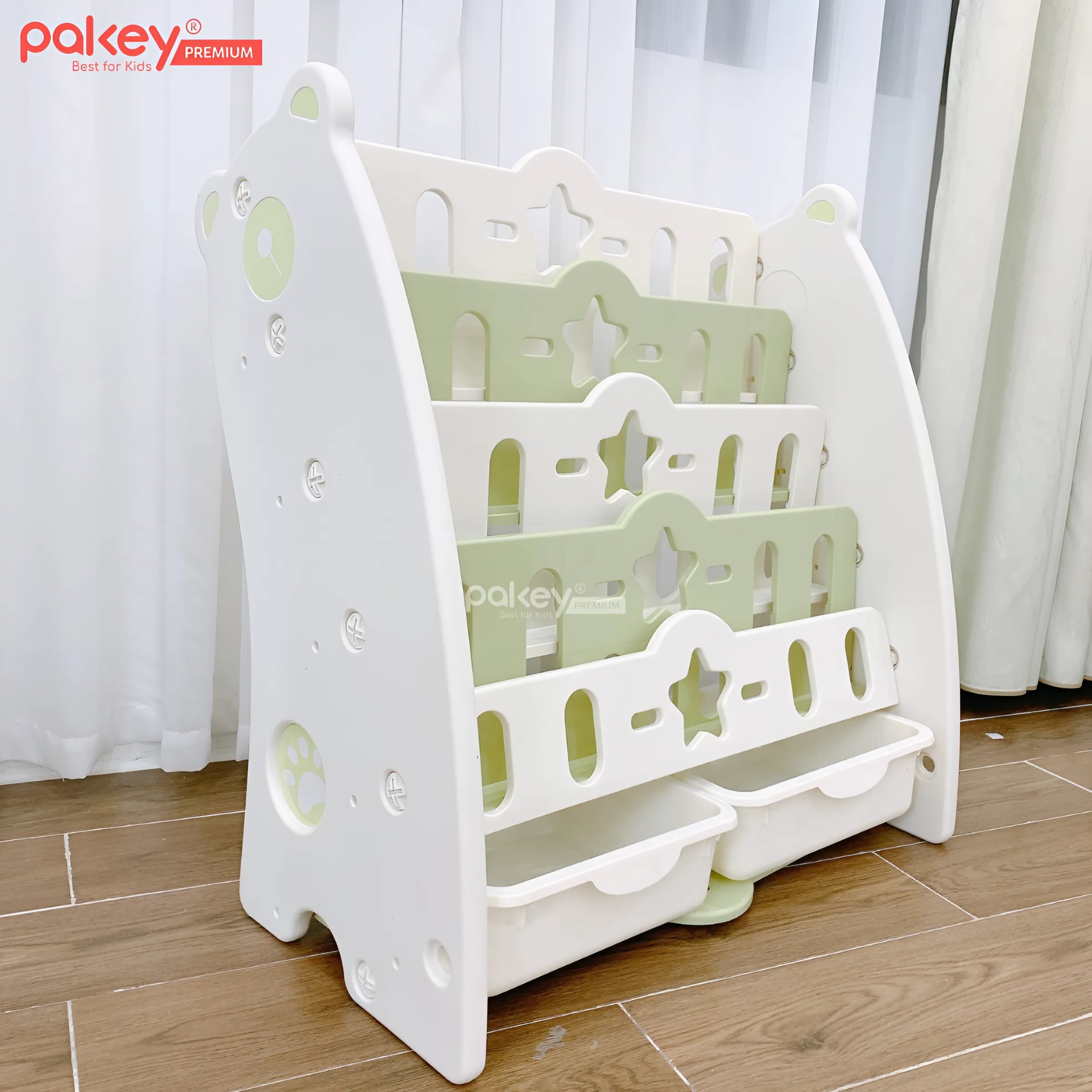 Mô tả Giá Sách 4 Tầng Cho Bé Pakey Hình Gấu Dễ Thương Kèm 2 Hộc Đựng Đồ Chơi Tiện Lợi, Kệ Đựng Sách Nhiều Ngăn - 3