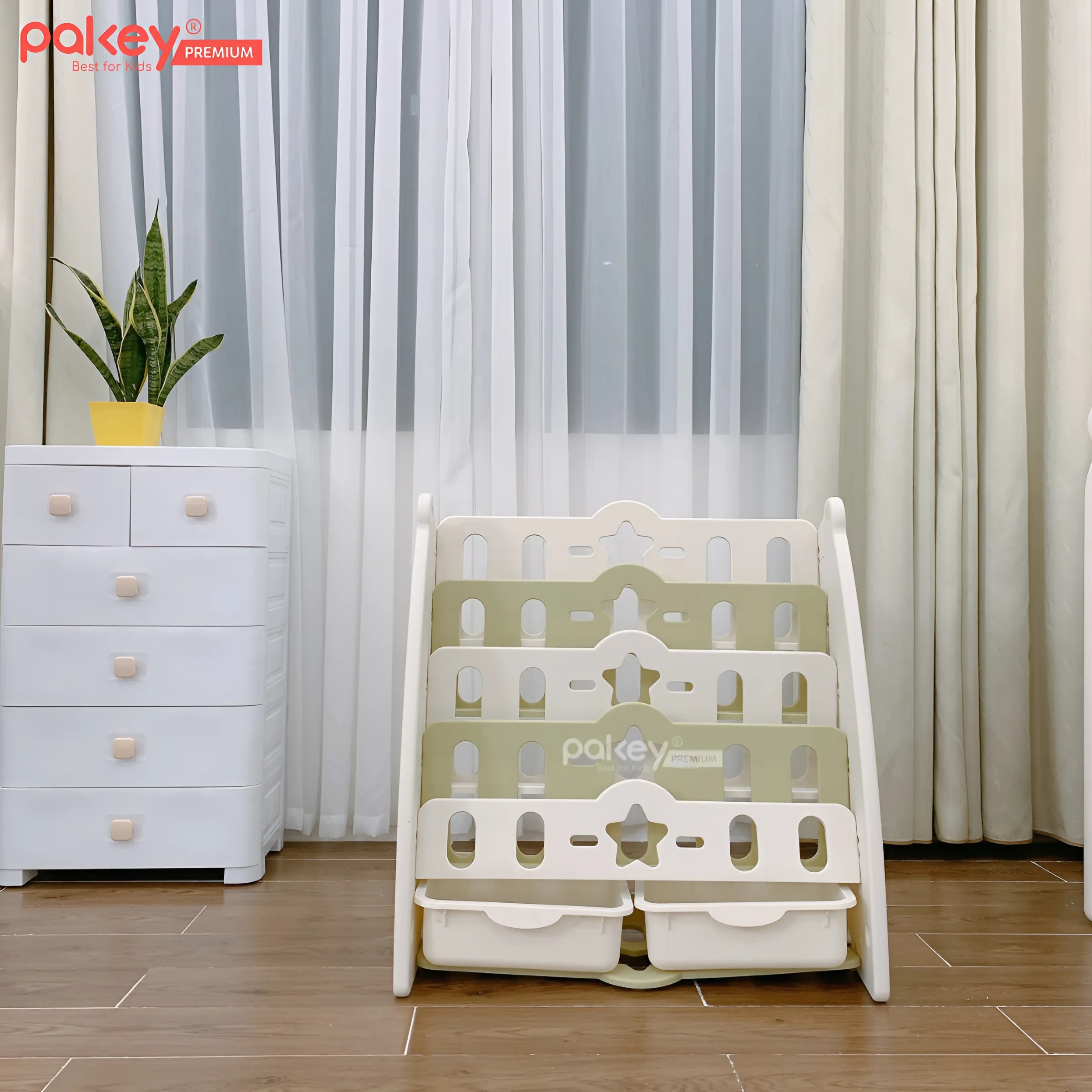 Mô tả Giá Sách 4 Tầng Cho Bé Pakey Hình Gấu Dễ Thương Kèm 2 Hộc Đựng Đồ Chơi Tiện Lợi, Kệ Đựng Sách Nhiều Ngăn - 4