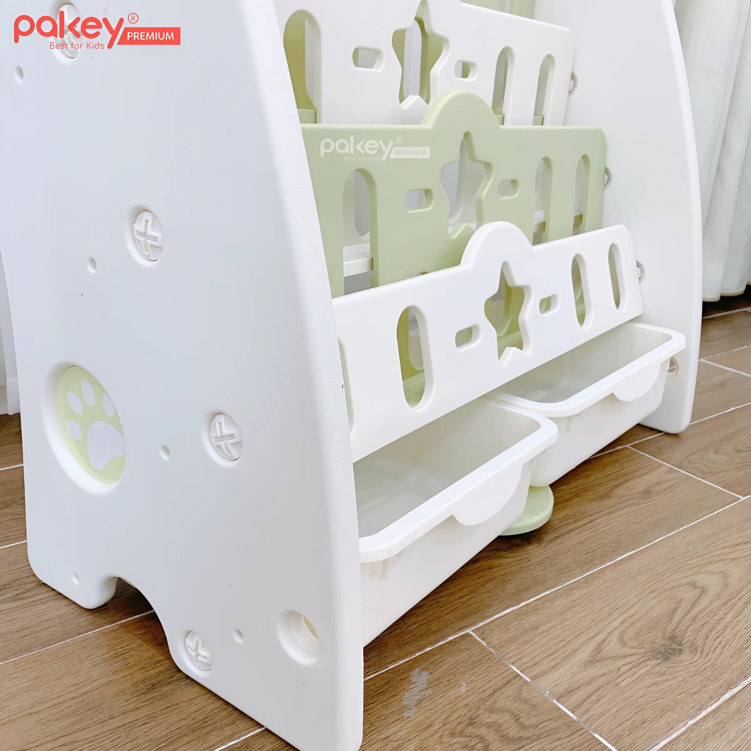 Mô tả Giá Sách 4 Tầng Cho Bé Pakey Hình Gấu Dễ Thương Kèm 2 Hộc Đựng Đồ Chơi Tiện Lợi, Kệ Đựng Sách Nhiều Ngăn - 5