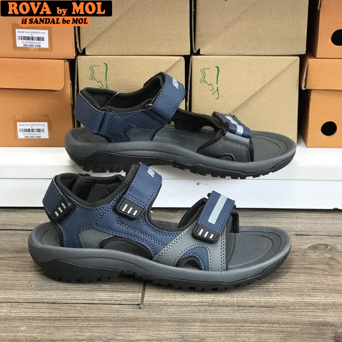 Mô tả Sandal nam Rova quai ngang RV964Ch màu xanh | Rova  RV964 - 10