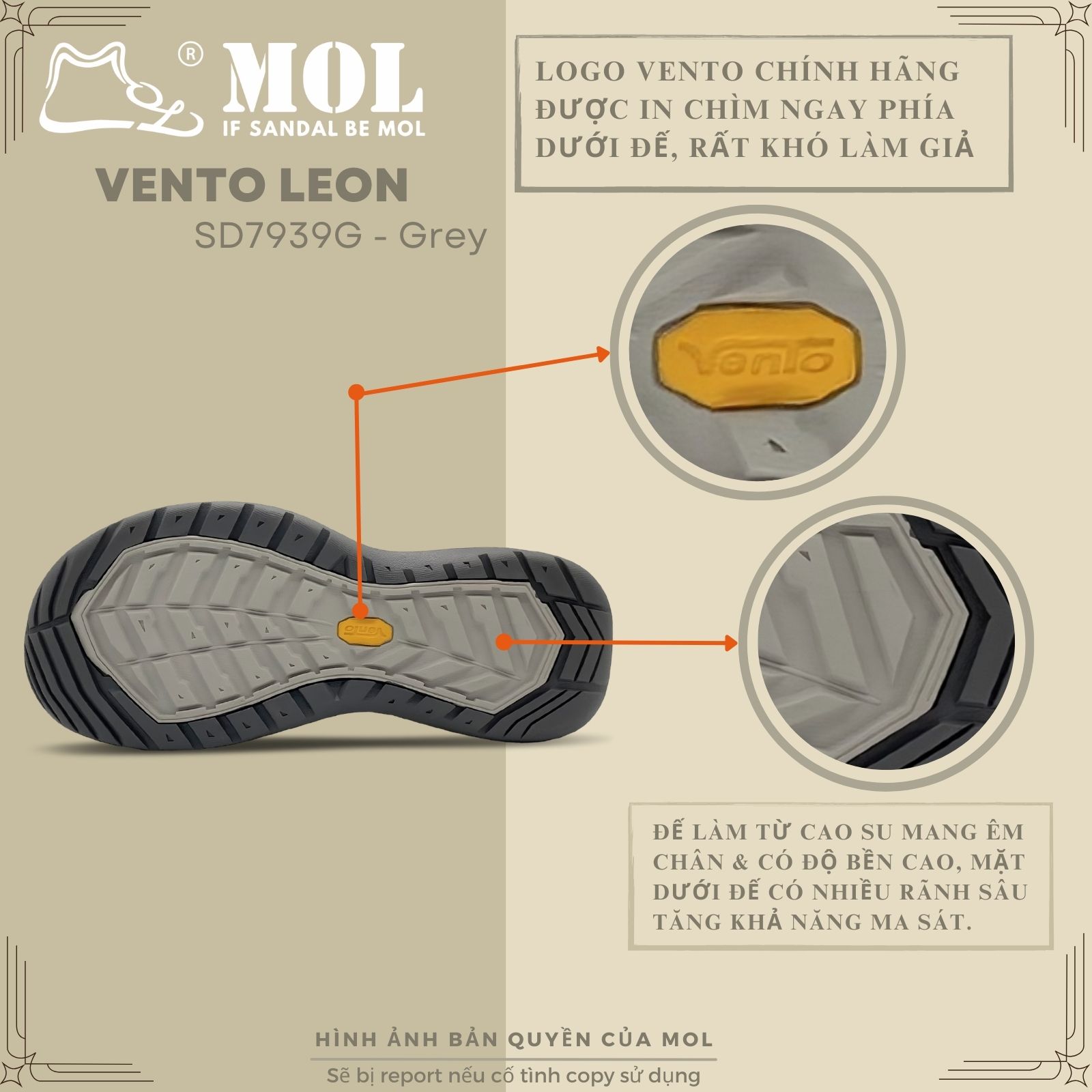 Mô tả Giày sandal nam Vento 2 quai ngang SD7939G màu xám có big size 44 45 | Vento  Leon SD7939 - 3