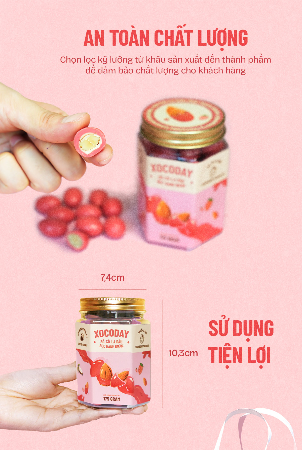 Mô tả Sô-cô-la Dâu bọc hạnh nhân - Xocoday - Hủ 175g - Heyday - 3