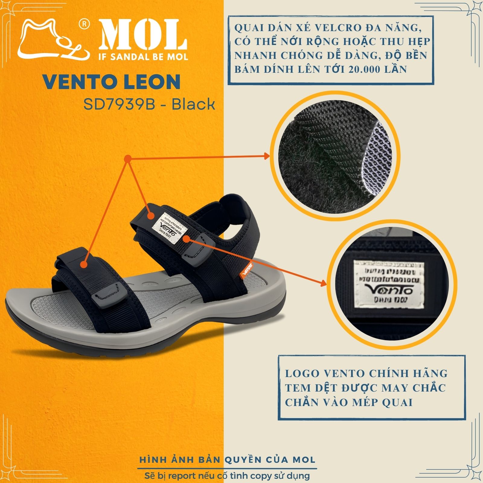 Mô tả Giày sandal nam Vento 2 quai ngang SD7939G màu xám có big size 44 45 | Vento  Leon SD7939 - 5