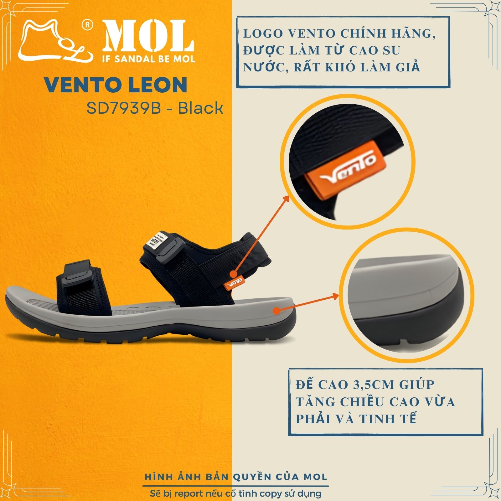 Mô tả Giày sandal nam Vento 2 quai ngang SD7939G màu xám có big size 44 45 | Vento  Leon SD7939 - 6