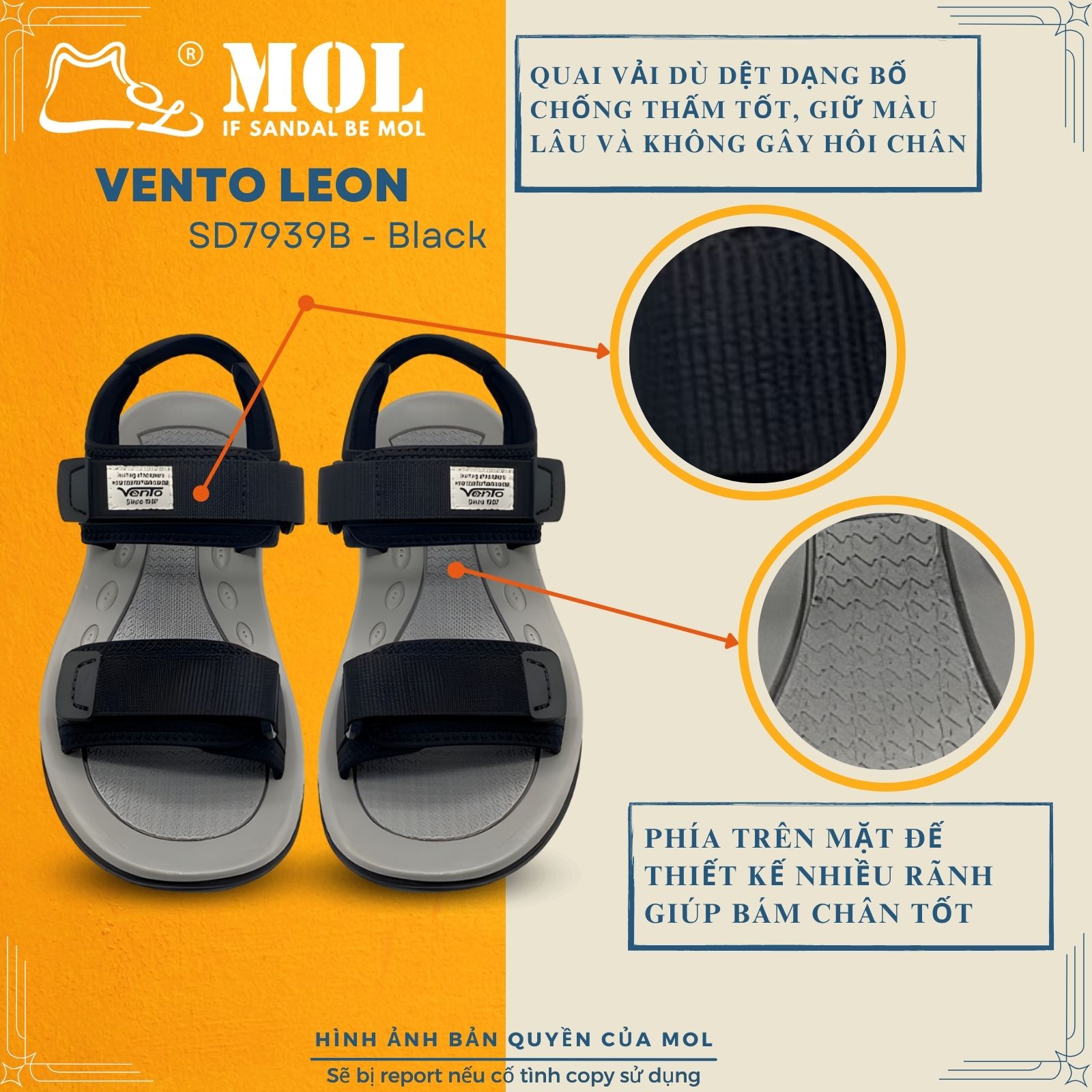 Mô tả Giày sandal nam Vento 2 quai ngang SD7939G màu xám có big size 44 45 | Vento  Leon SD7939 - 8