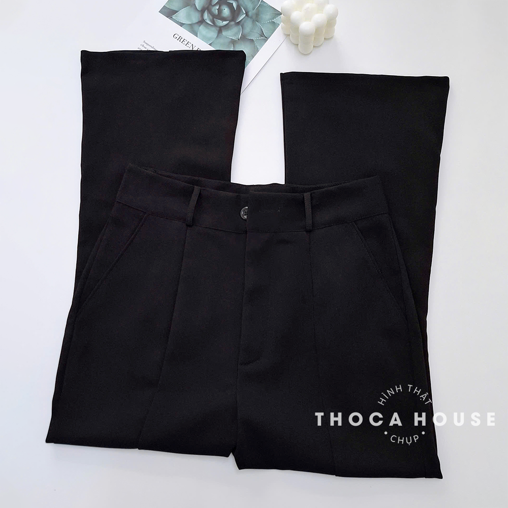 Mô tả Quần ống loe nữ xẻ lai tây tuyết mưa lưng cao trơn đen THOCA HOUSE thời thượng, trendy - 6
