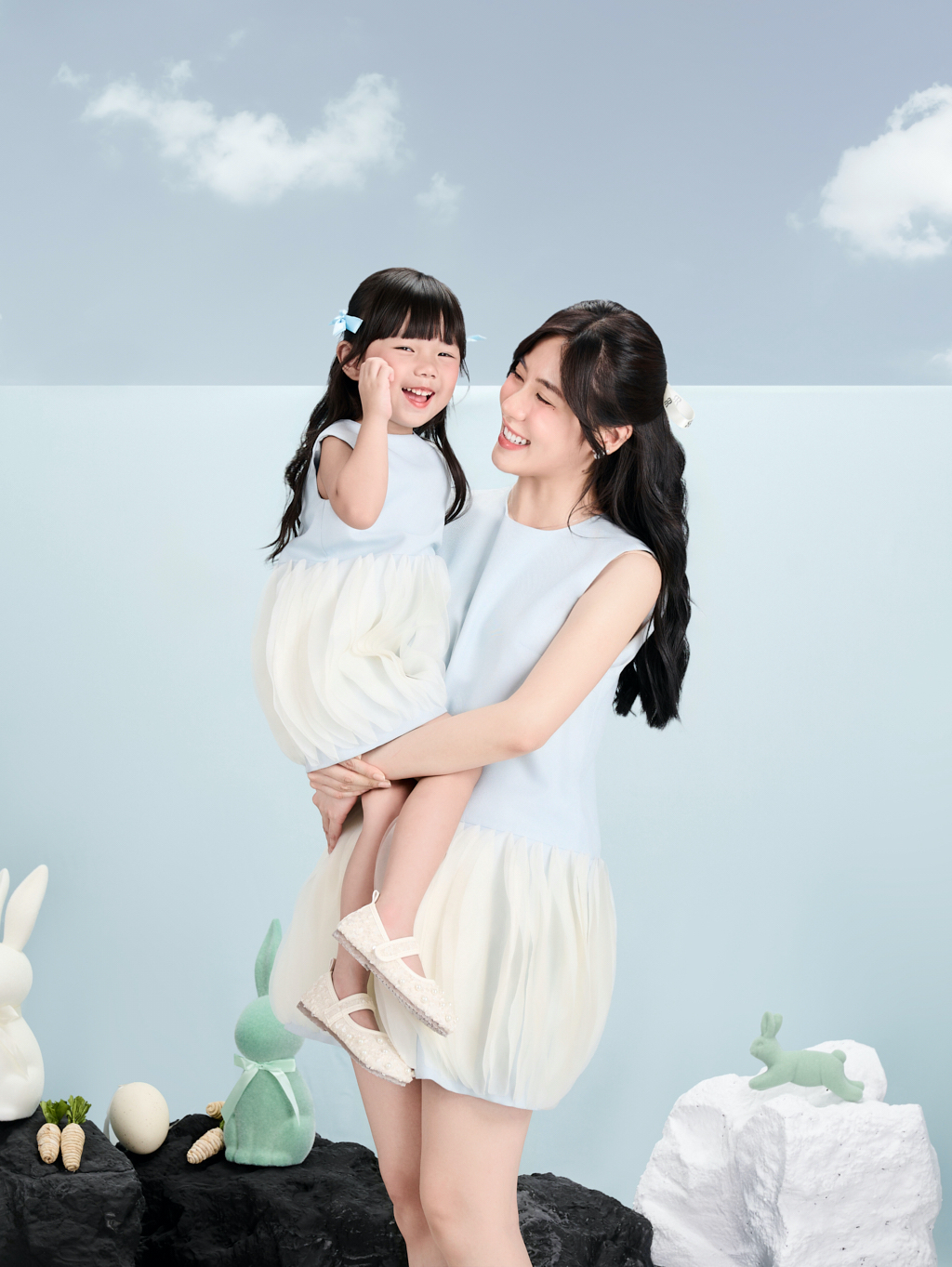 Mô tả RẬP MOMMY & BABY - Đầm Xanh Cổ Tròn phối Voan -  MOMMY 01 - 1