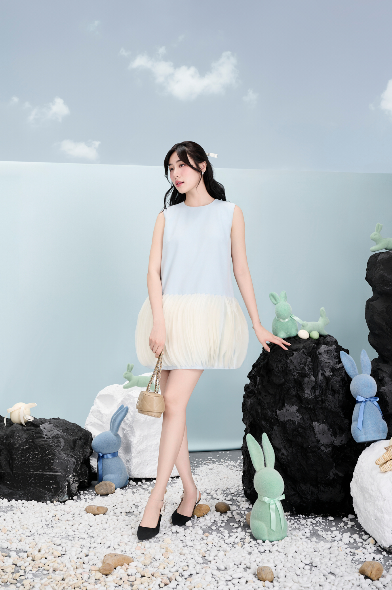 Mô tả RẬP MOMMY & BABY - Đầm Xanh Cổ Tròn phối Voan -  MOMMY 01 - 3