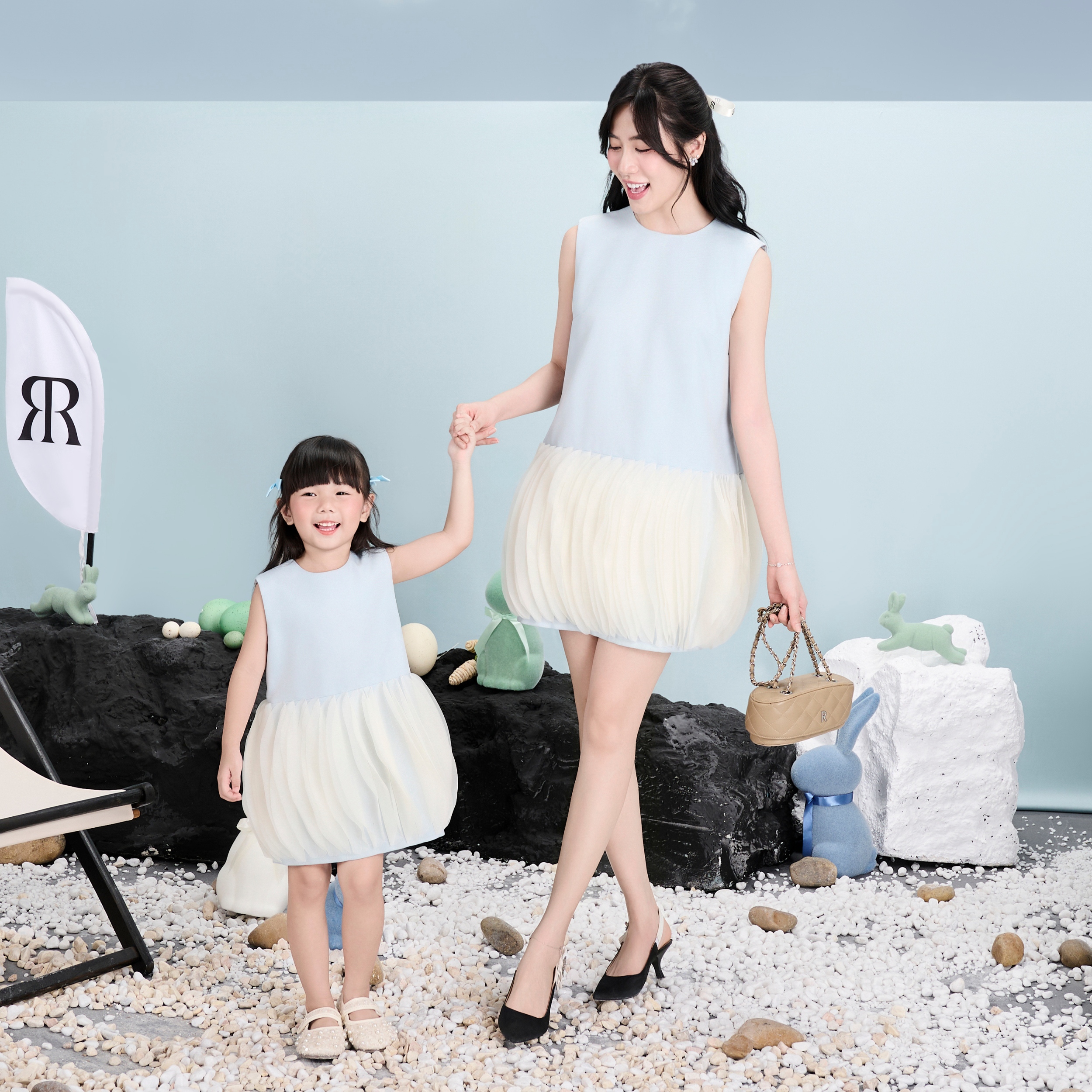 Mô tả RẬP MOMMY & BABY - Đầm Xanh Cổ Tròn phối Voan -  MOMMY 01 - 4
