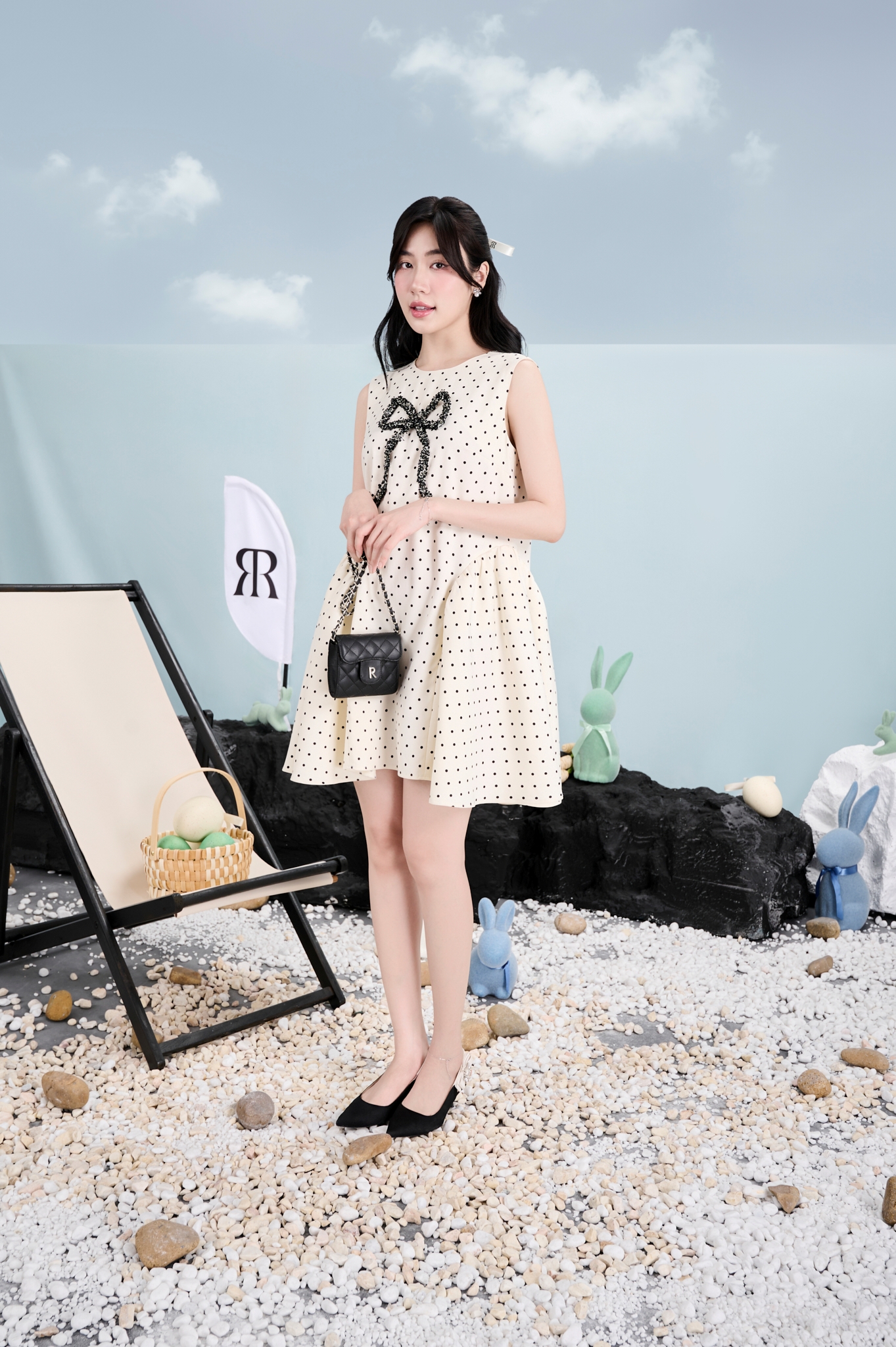 Mô tả RẬP MOMMY & BABY - Đầm Chấm Bi Cổ Tròn Đính Nơ - MOMMY 08 - 1