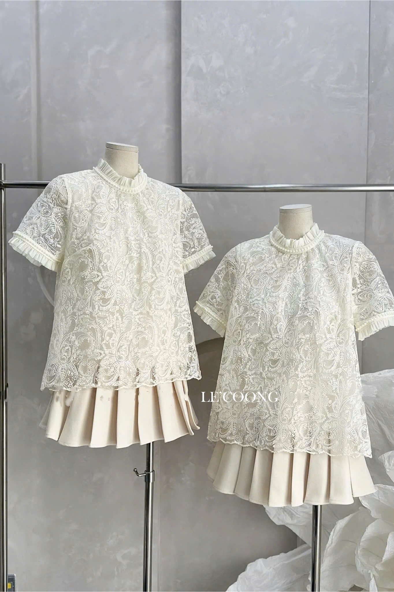 Mô tả Set Váy Thiết Kế Áo Tiểu Thư Chân Váy Xếp Ly LECOONG B215 Đầm Đẹp Màu Kem Sang Chảnh - 5