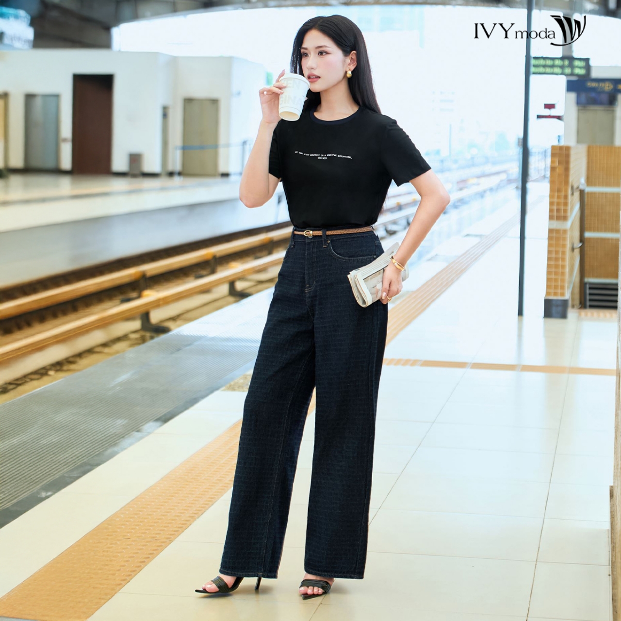Mô tả Wide Leg Jeans - Quần denim ống suông, Quần công sở dạo phố nữ IVY moda MS 25M9085 - 4