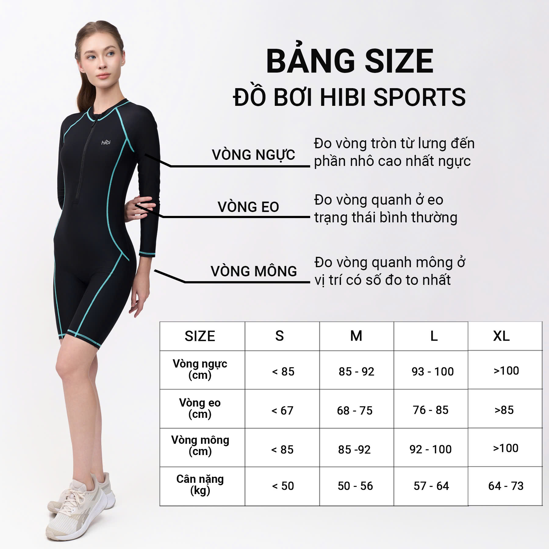 Mô tả Đồ Bơi Liền Thân Hibi Sports SS001 - Kiểu Tay Ngắn Có Khóa Kéo, Kèm mút - 2