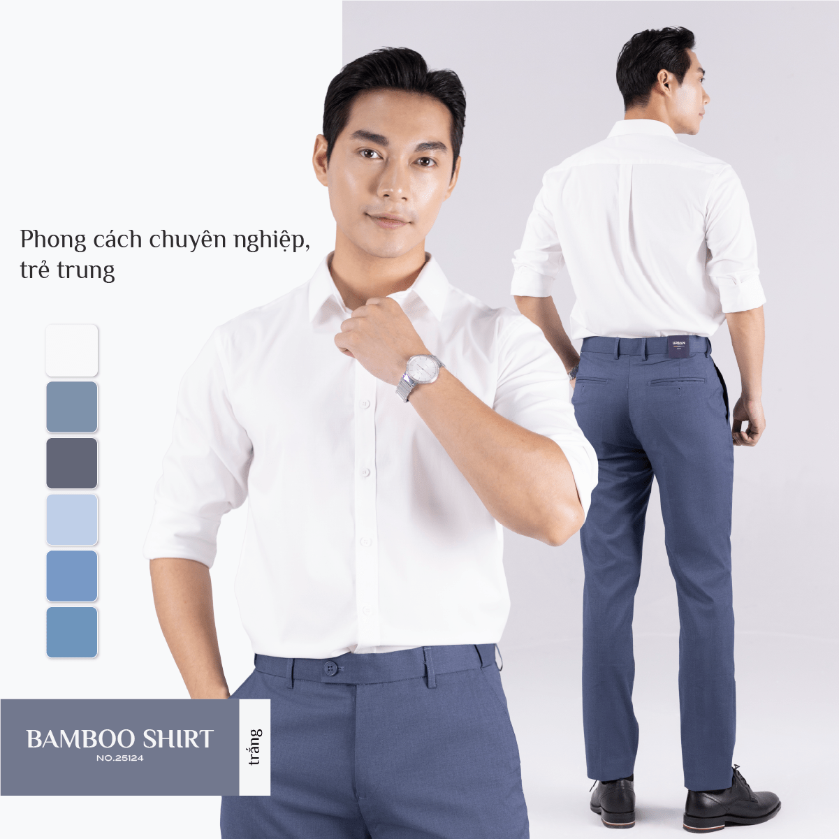 Áo sơ mi nam dài tay URBAN cao cấp vải Bamboo thoáng mát ít nhăn phom chuẩn lịch sự NO. 26124