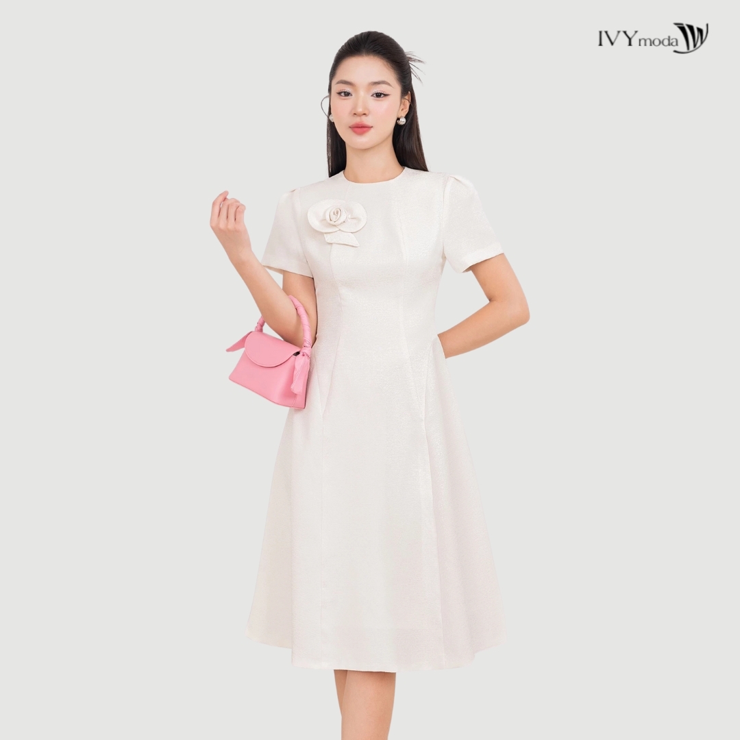 Mô tả Flower Accent Dress - Đầm xòe Oganza, Đầm công sở dự tiệc nữ IVY moda MS 48T0245 - 3