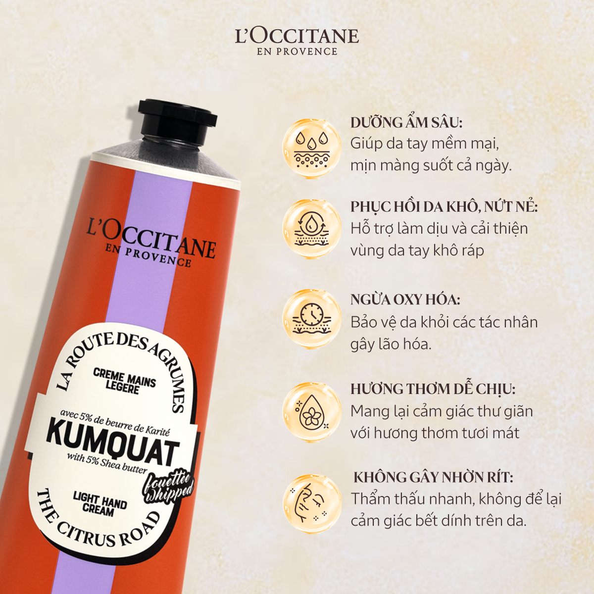 Mô tả Kem Dưỡng Da Tay Bơ Đậu Mỡ Hương Kim Quất L'Occitane Kumquat Shea Butter Hand Cream 150ml/30ml - 3