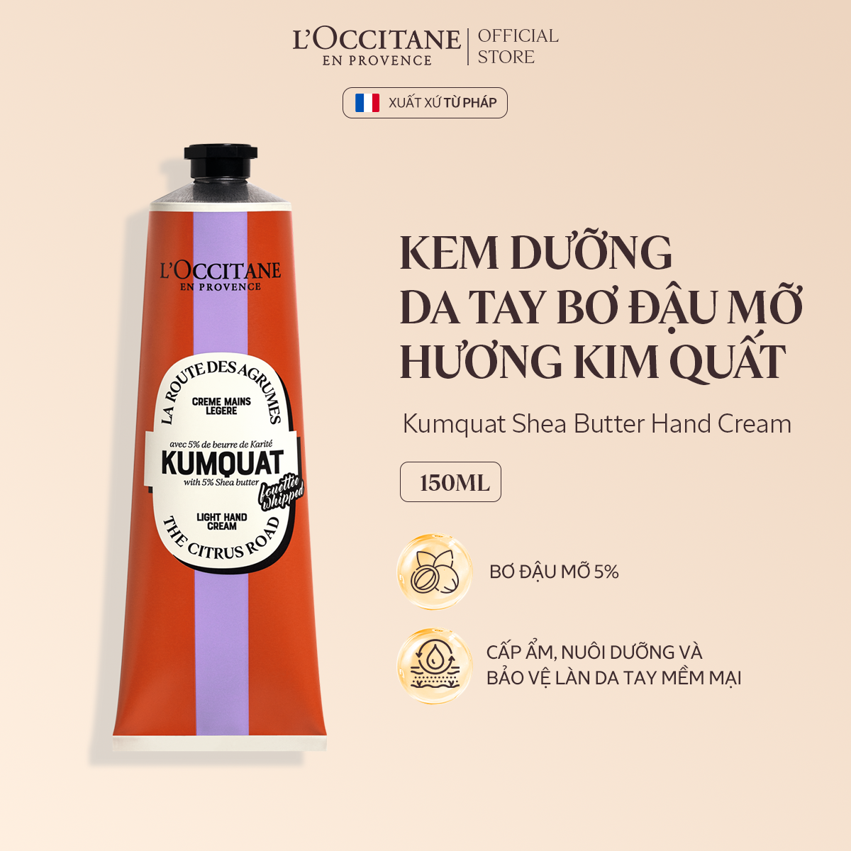 Mô tả Kem Dưỡng Da Tay Bơ Đậu Mỡ Hương Kim Quất L'Occitane Kumquat Shea Butter Hand Cream 150ml/30ml - 1