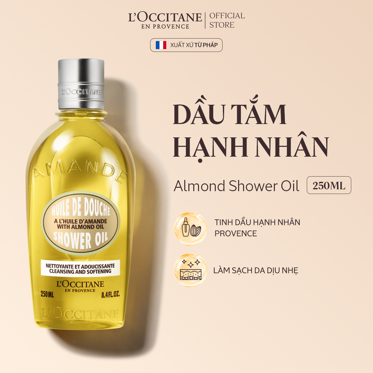 Mô tả Sữa Tắm Dạng Dầu Hương Hạnh Nhân L'Occitane Almond Shower Oil 250ml - 500ml - 1