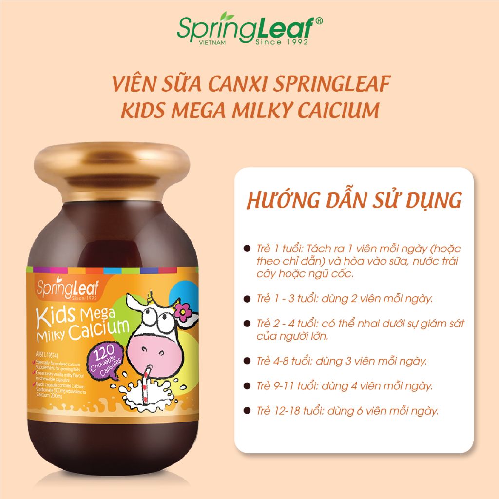 Viên nhai canxi sữa cho bé Springleaf Kids Mega Milky Calcium nhập khẩu ...
