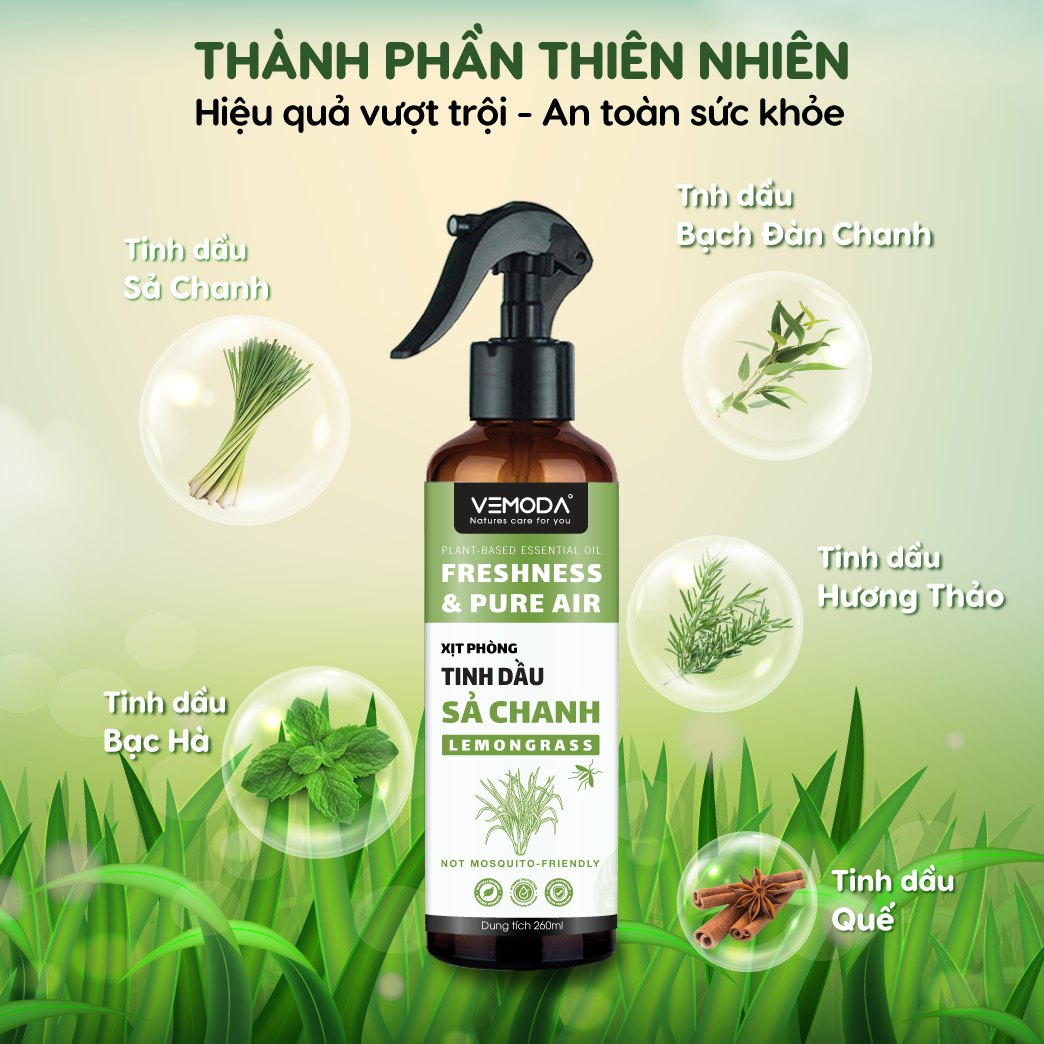 Chai xịt phòng đuổi muỗi tinh dầu Sả chanh, Bạc Hà VEMODA. Bình xịt xua ...