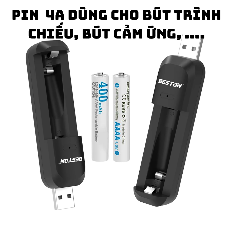 2 Pin Sạc AAAA Beston 400mah và Máy Sạc Đơn C8018 bút cảm ứng, bút ...