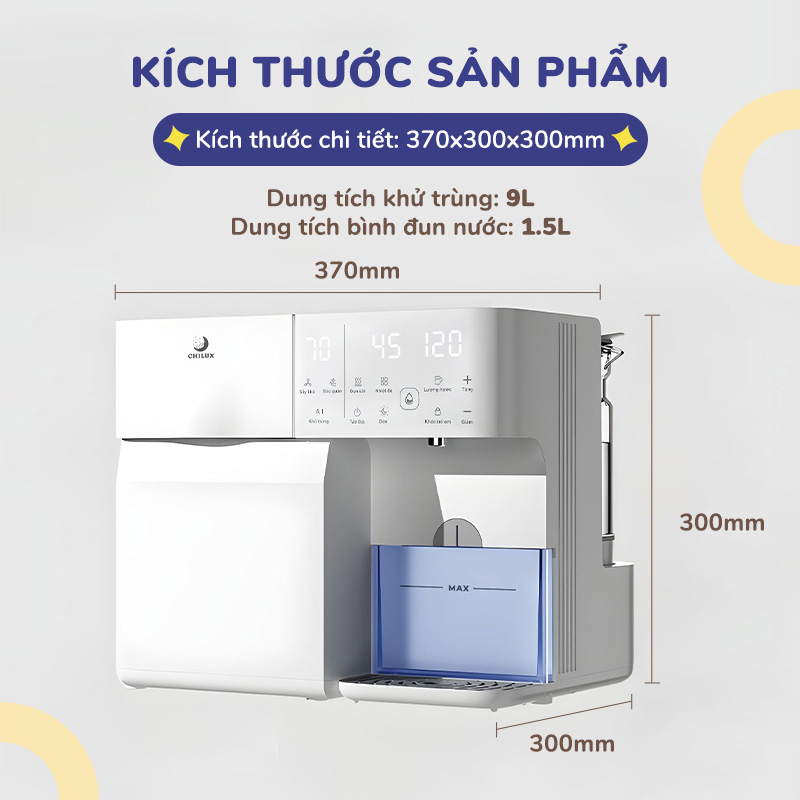 Mô tả Máy tiệt trùng UV đa năng Chilux U3 - Tích hợp chung chức năng tiệt trùng và bảo quản 24h - 9
