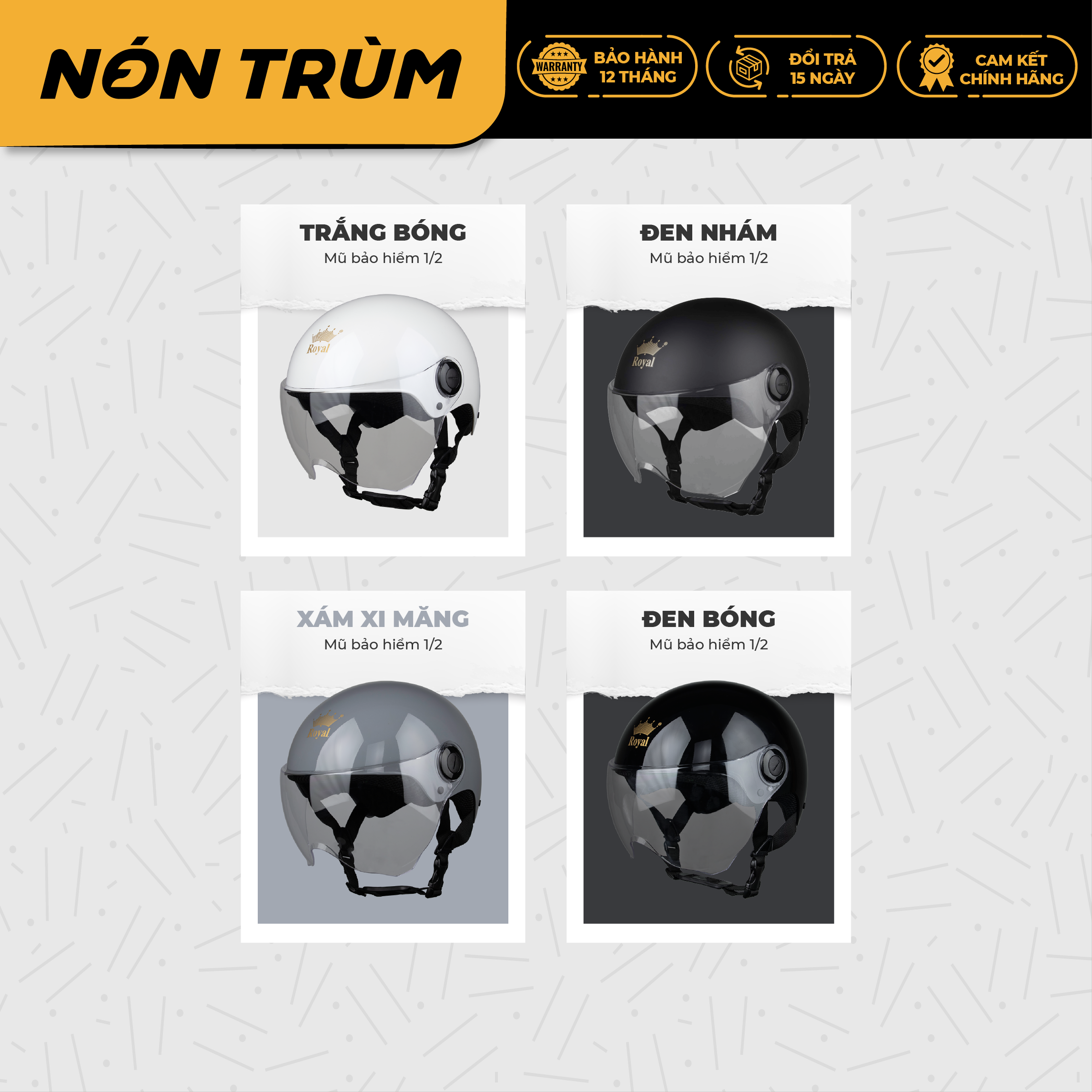 Mô tả Mũ bảo hiểm xe máy chính hãng nửa đầu Royal M162K có kính che bụi, chống chói dành cho cả nam và nữ - 1
