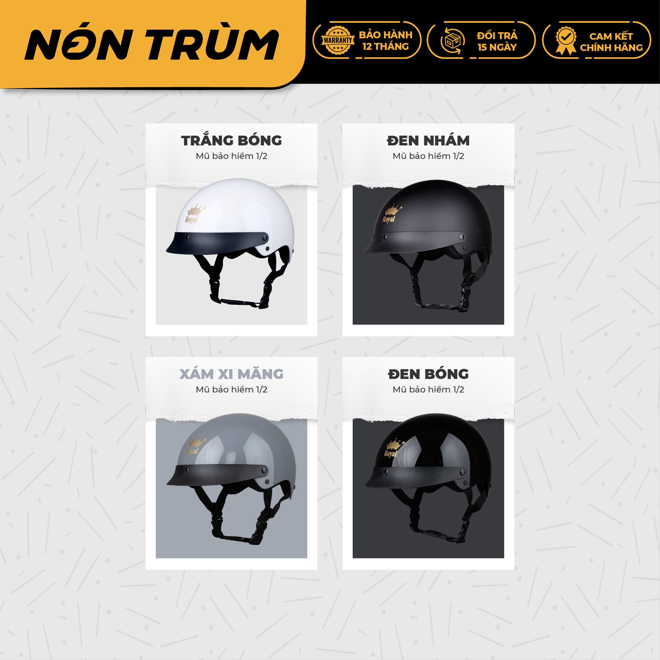 Mô tả Mũ bảo hiểm xe máy nửa đầu Royal M162 có lưỡi trai dành cho cả nam và nữ chính hãng - 1
