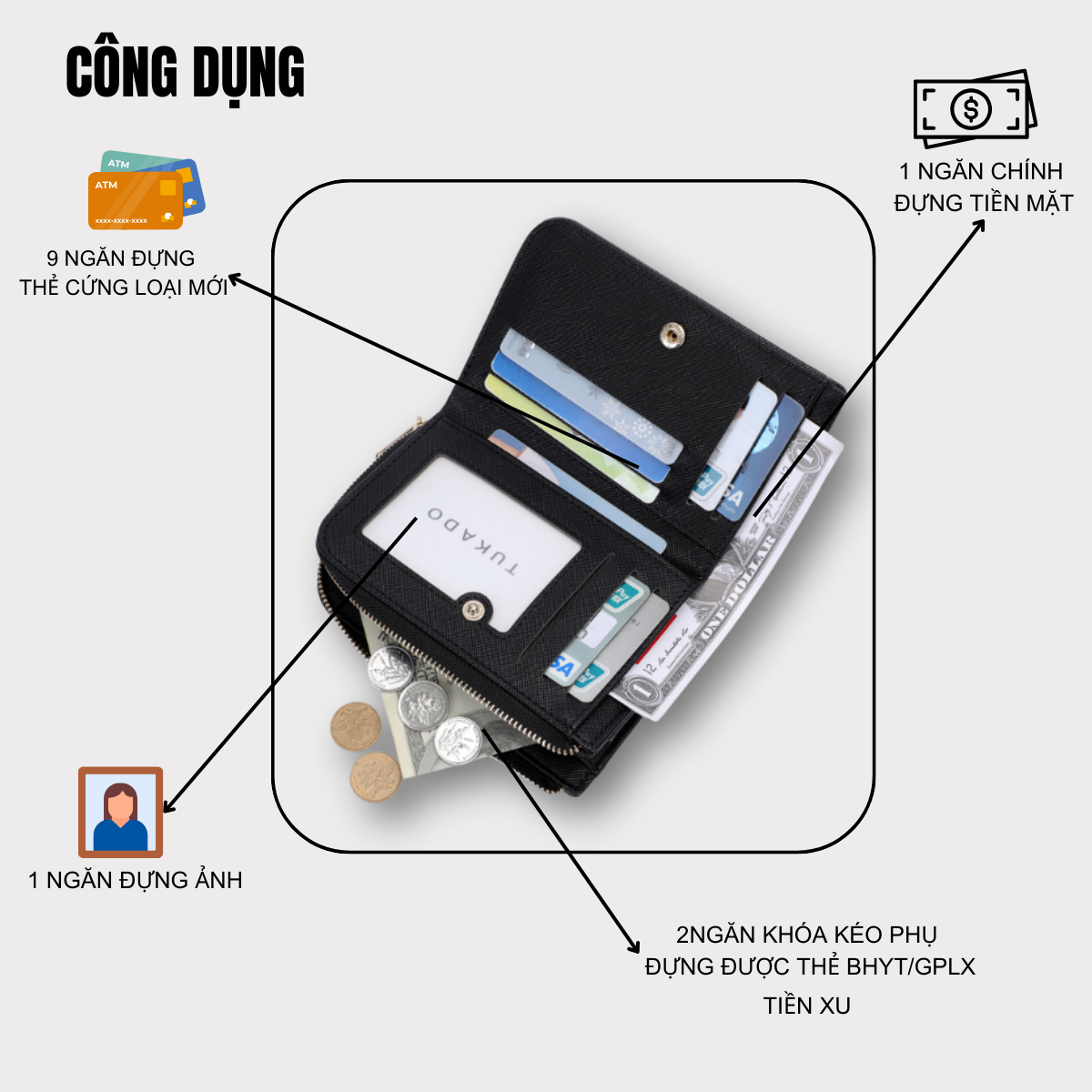 Ví TUKADO TK04 Màu Trắng