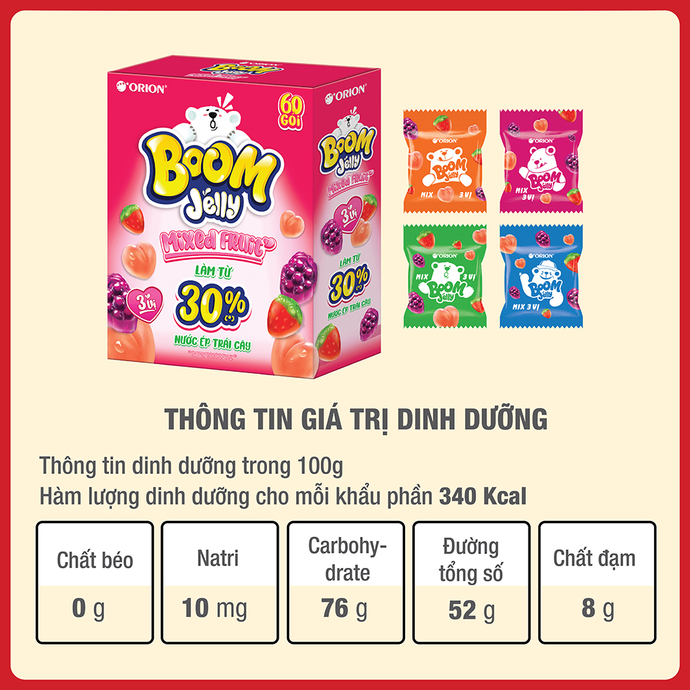 Mô tả Kẹo dẻo Boom Jelly THẠCH Orion MIX VỊ hộp 60 gói (750g) - 3