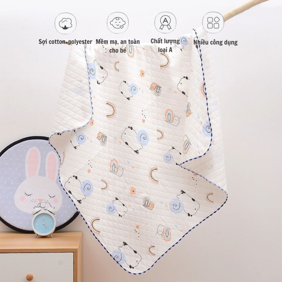 Mô tả Chăn choàng ủ, chăn quấn bé mùa hè chất cotton trần bông dệt kim bo viền thoáng mát, chăn đắp size 85x85cm IQKao CC01 - 2