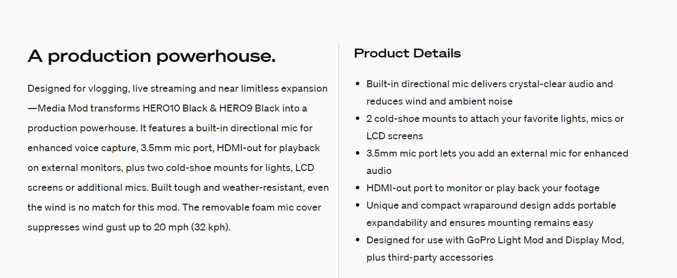 Mô tả Phụ kiện Media Mod cho GoPro HERO13/12/11/10/9 Black, tương thích với các phụ kiện khác của GoPro - 1