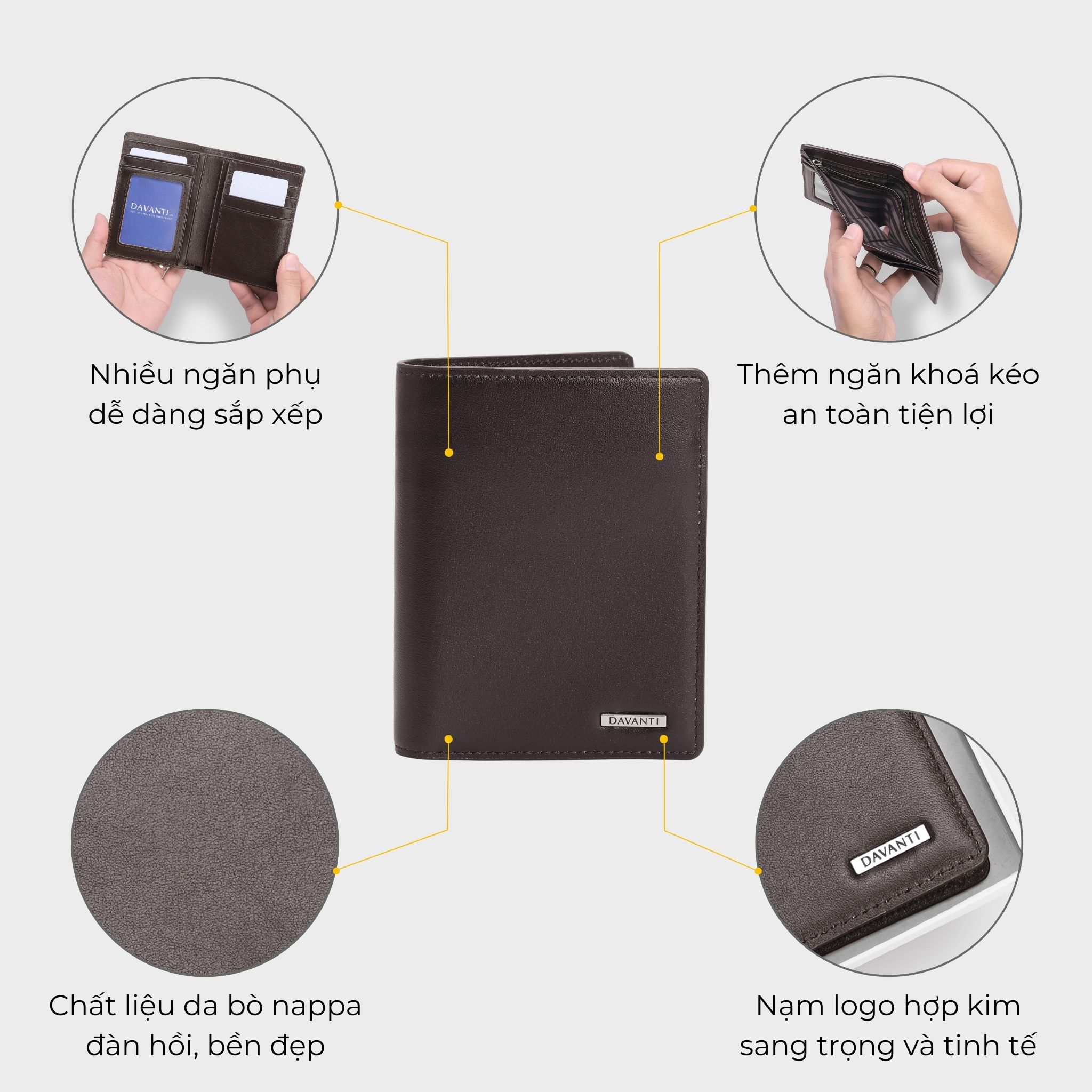 Mô tả Bóp Ví Nam Da Bò Nappa Dáng Đứng Thời Thượng FB281 - 2