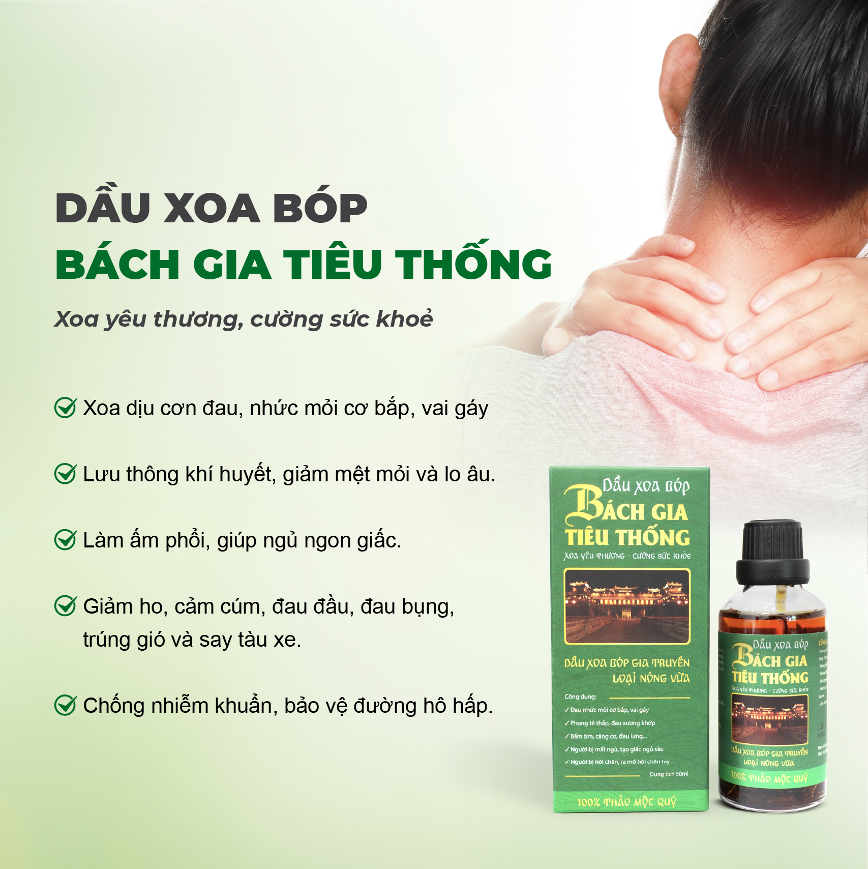 Mô tả Dầu nóng xoa bóp xương khớp thảo dược Bách gia tiêu thống (Nóng vừa) - Giảm đau khớp, cổ vai gáy - 5