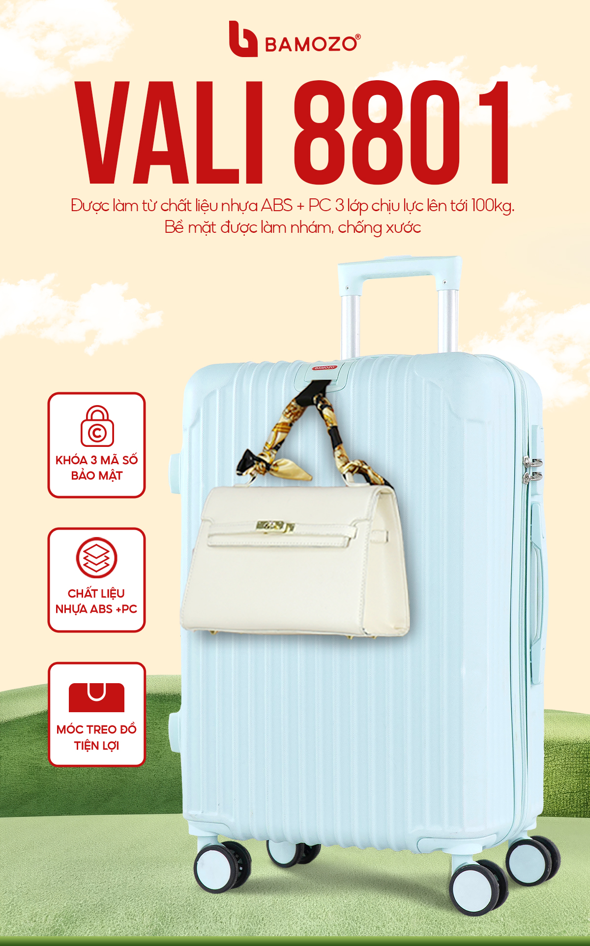Mô tả Vali Du Lịch Bamozo 8801 Size 20/24 Chất Liệu Nhựa ABS Bền Đẹp Bảo Hành 5 Năm - 1
