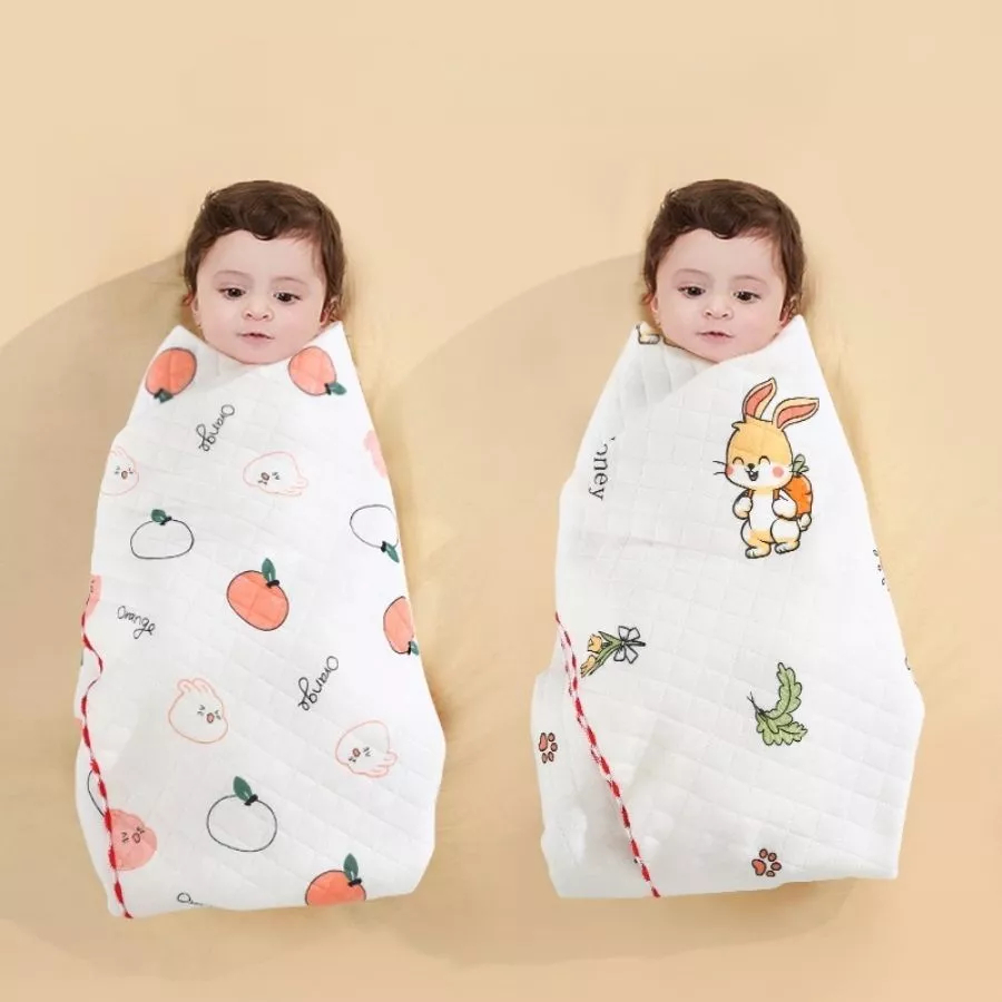Mô tả Chăn choàng ủ, chăn quấn bé mùa hè chất cotton trần bông dệt kim bo viền thoáng mát, chăn đắp size 85x85cm IQKao CC01 - 7