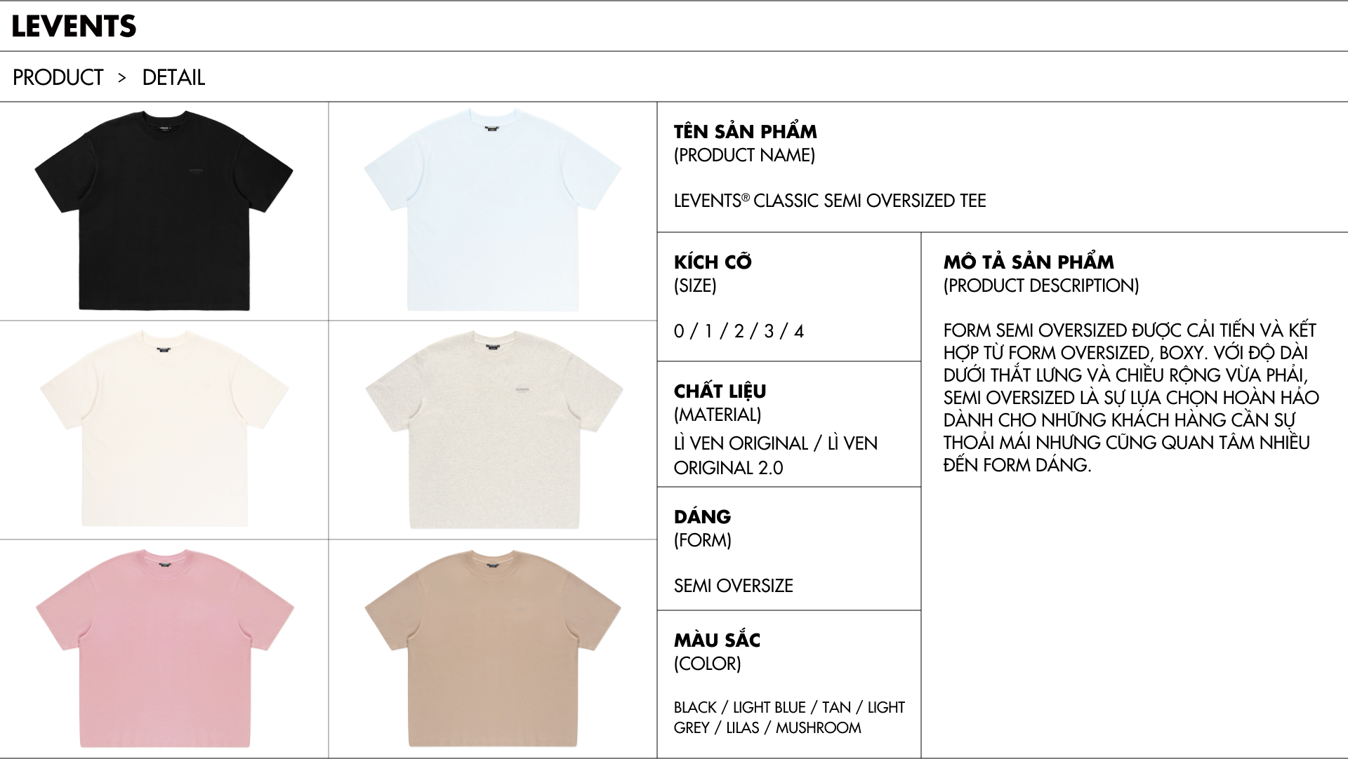 Áo Thun Levents Classic Semi-Oversize Tee 100% Cotton T-shirt Unisex ...