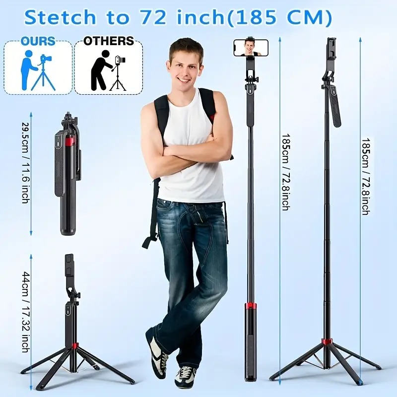 Mô tả Gậy Chụp Ảnh 4 Chân Selfie P185 Xoay 360 Kiêm Tripod Điện Thoại Để Chụp Hình Quay Video,Livestream Gấp Gọn Kéo Dài 180cm - 1
