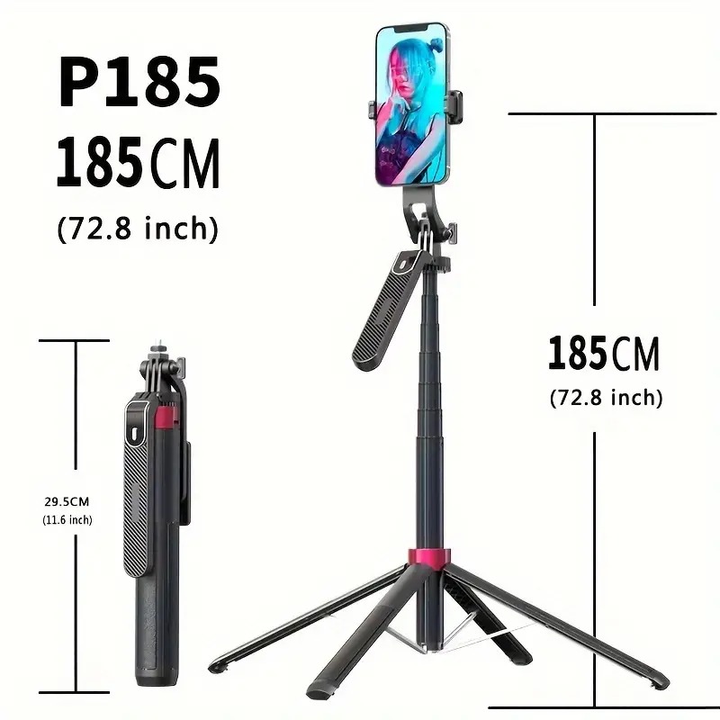 Mô tả Gậy Chụp Ảnh 4 Chân Selfie P185 Xoay 360 Kiêm Tripod Điện Thoại Để Chụp Hình Quay Video,Livestream Gấp Gọn Kéo Dài 180cm - 6