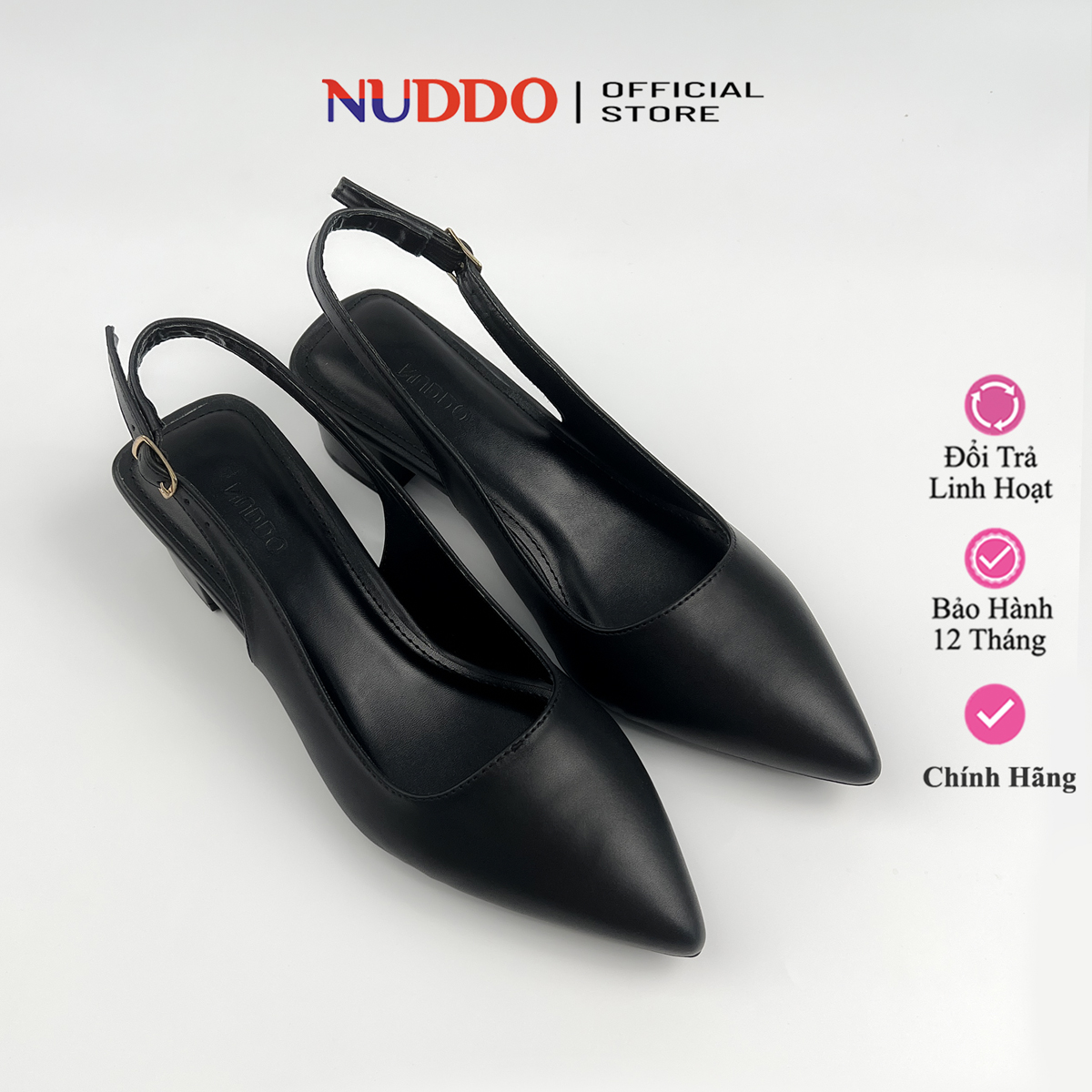 Mô tả Giày Cao Gót Nữ 3 Phân Mũi Nhọn Dáng Slingback, Guốc Nữ Đế Vuông Kín Mũi Sang Trọng NU223 - 6