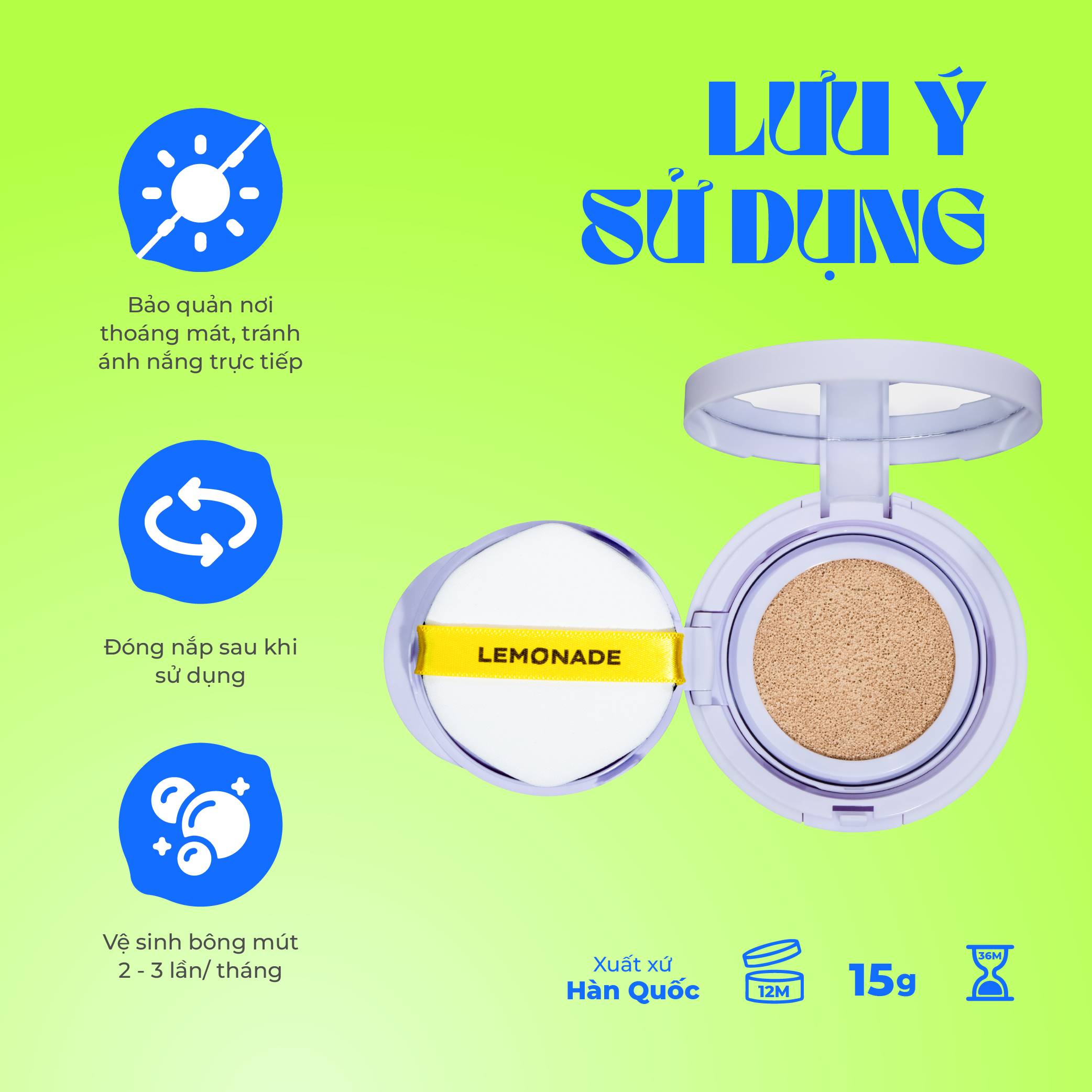 Mô tả Phấn nước mỏng nhẹ kiềm dầu thuần chay chống nắng Lemonade SuperMatte No Makeup Cushion 15g - 9