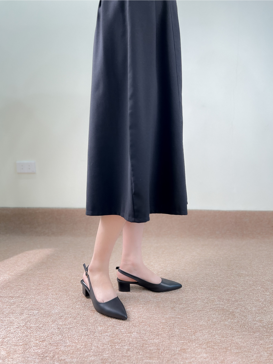 Mô tả Giày Cao Gót Nữ 3 Phân Mũi Nhọn Dáng Slingback, Guốc Nữ Đế Vuông Kín Mũi Sang Trọng NU223 - 1