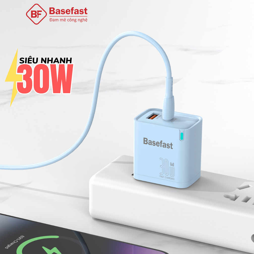 Bộ sạc nhanh type C 30W 2 cổng Basefast Combo Cốc 30W kèm dây silicon cho iP 15 16 17 18 samsung – ảnh mô tả chi tiết 1