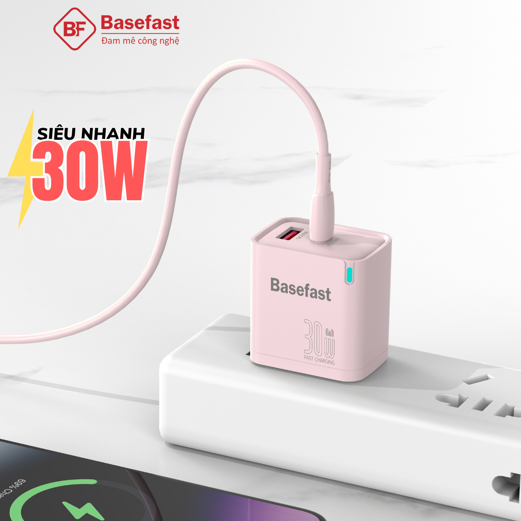 Bộ sạc nhanh type C 30W 2 cổng Basefast Combo Cốc 30W kèm dây silicon cho iP 15 16 17 18 samsung – ảnh mô tả chi tiết 2