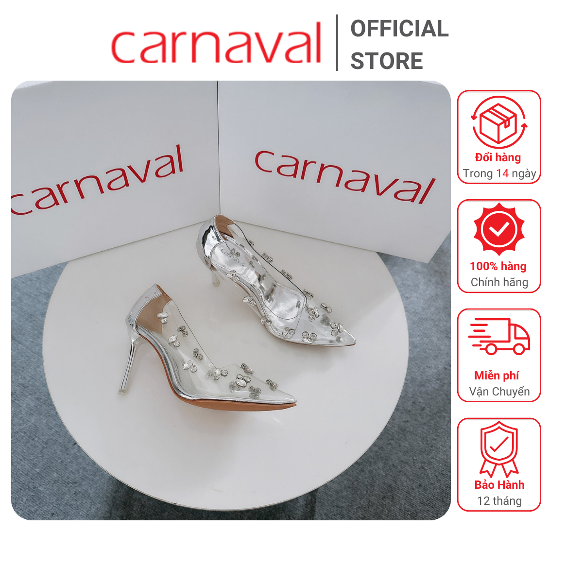 Mô tả Giày Cao Gót Nữ Mika Đính Đá Carnaval Gót Nhọn 9cm, Mũi Nhọn Siêu Sang Trọng - VS84 - 1