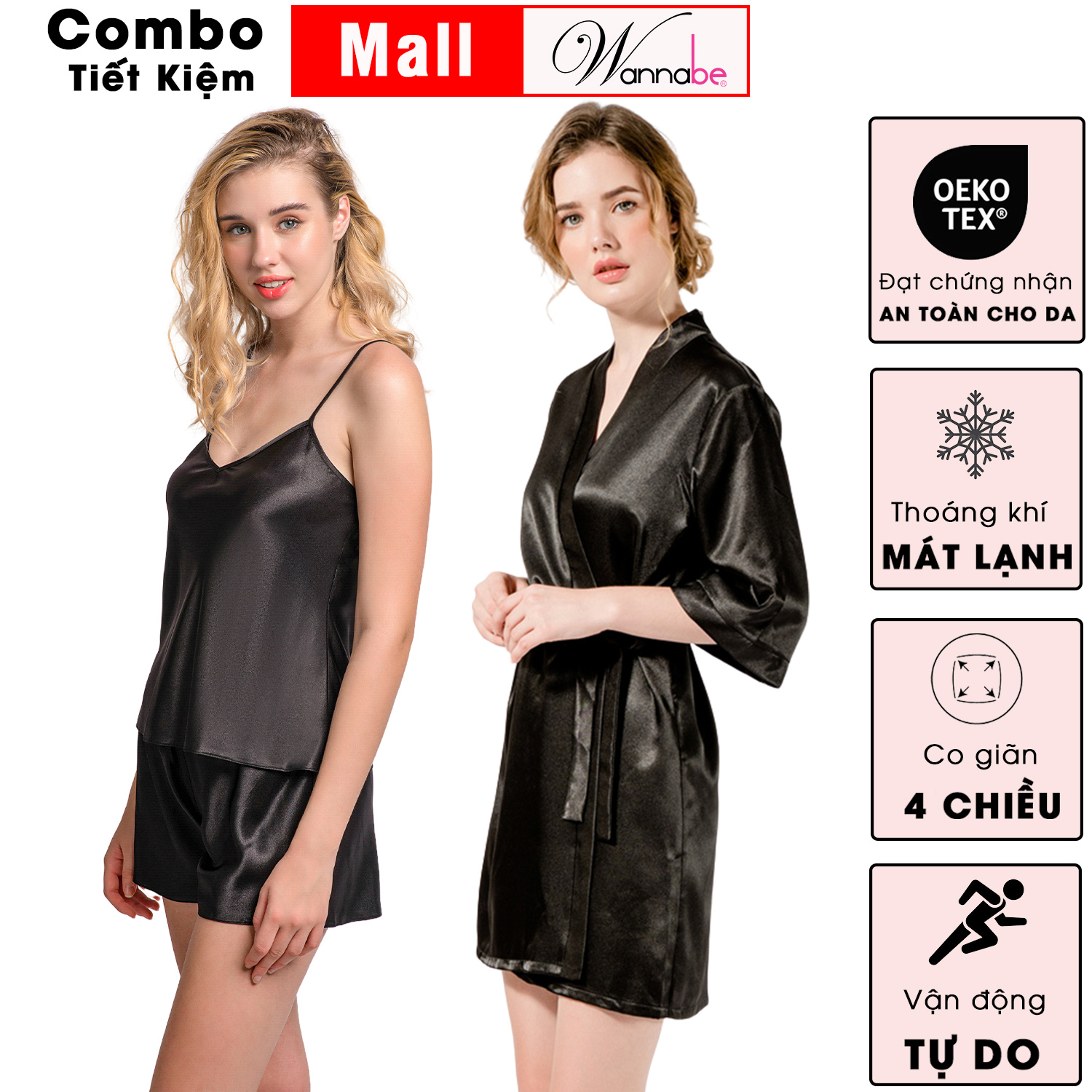 Mô tả Combo áo choàng ngủ bộ đùi nữ lụa mịn WANNABE thoải Mái thời trang tối giản tiết kiệm hơn KI010BS612 - 5