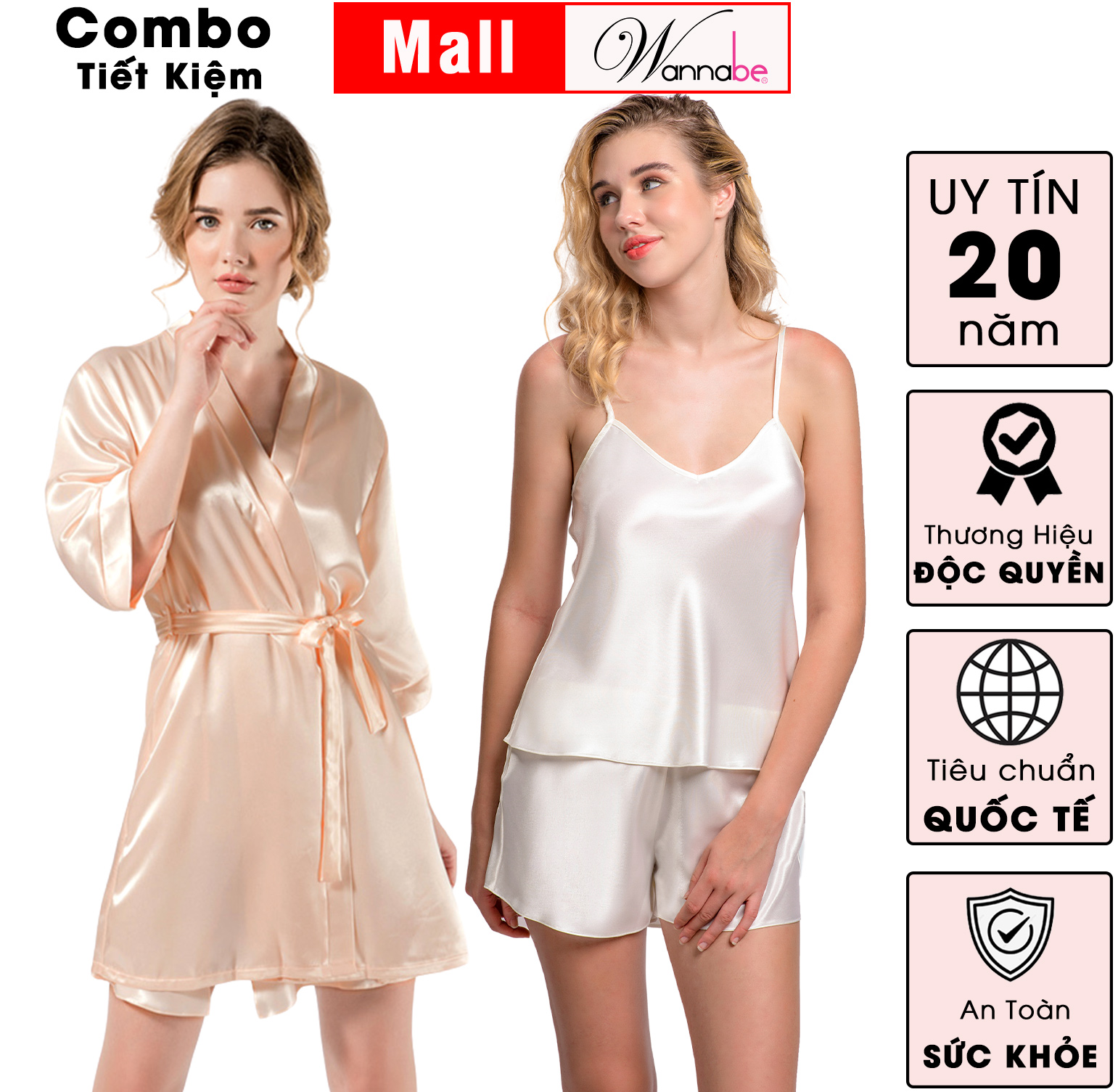 Mô tả Combo áo choàng ngủ bộ đùi nữ lụa mịn WANNABE thoải Mái thời trang tối giản tiết kiệm hơn KI010BS612 - 7